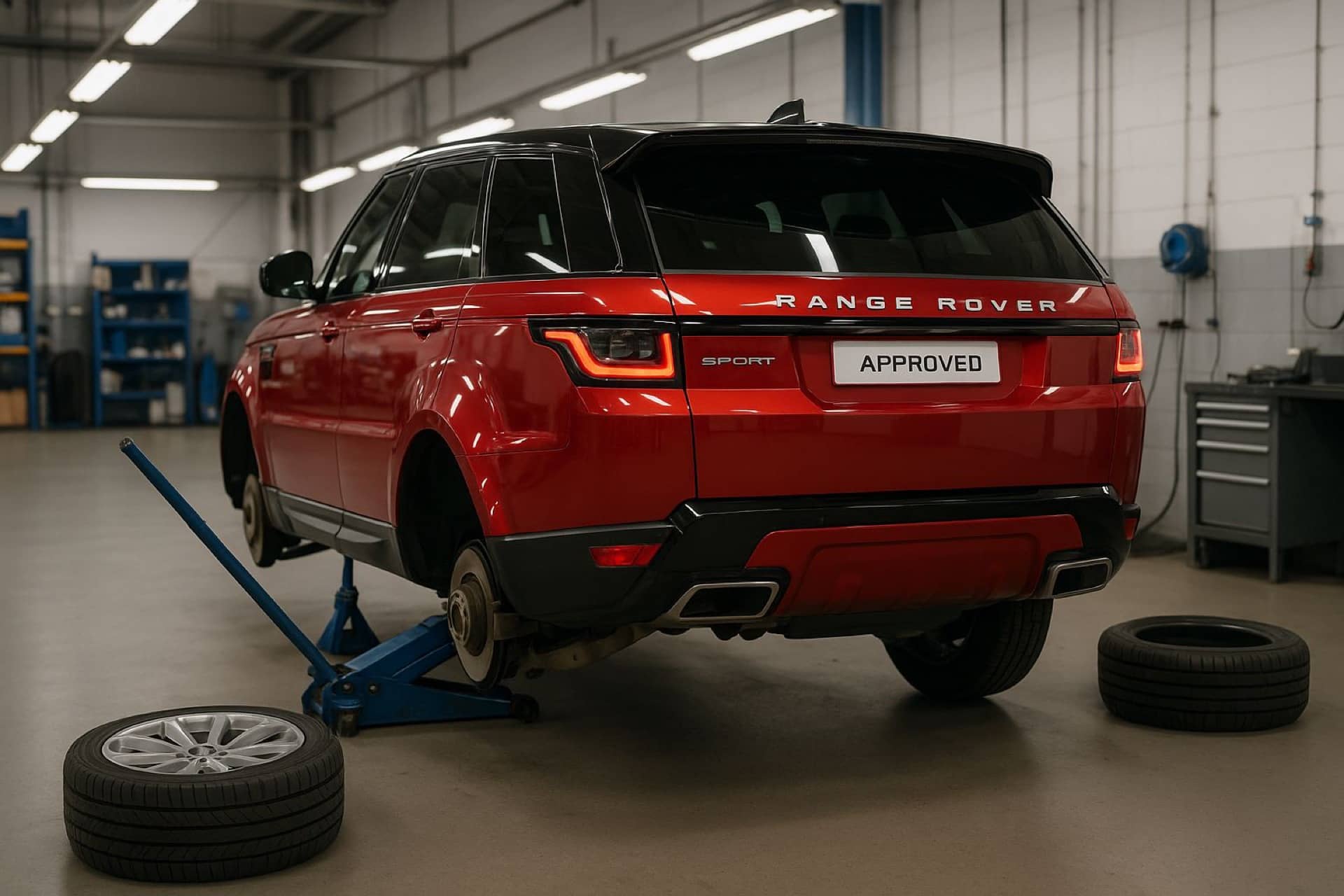 Range Rover na podnośniku w warsztacie OderLand