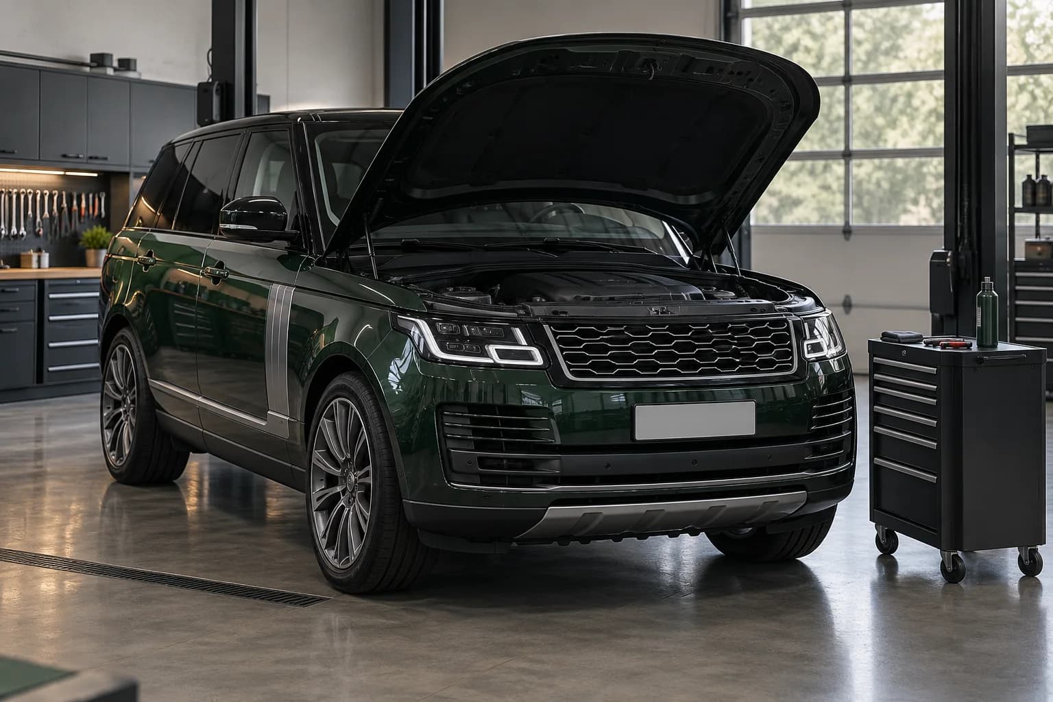 KI-Visualisierung: SUV mit geöffneter Motorhaube